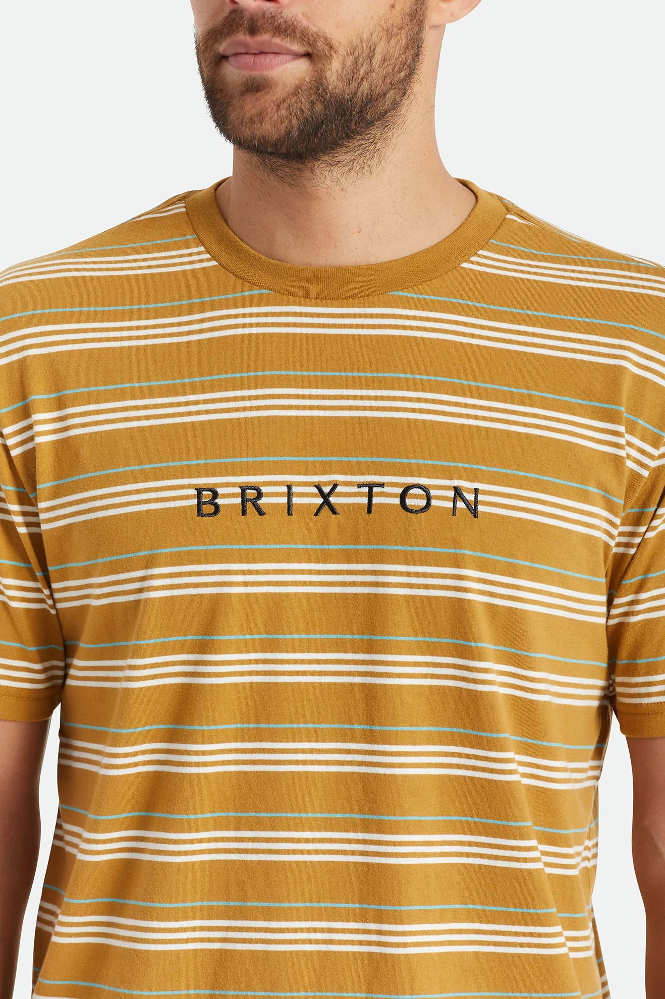 BRIXTON - HILT ALPHA LINE S/S KNIT - MEDAL BRONZE/OFF WHITE/TEAL