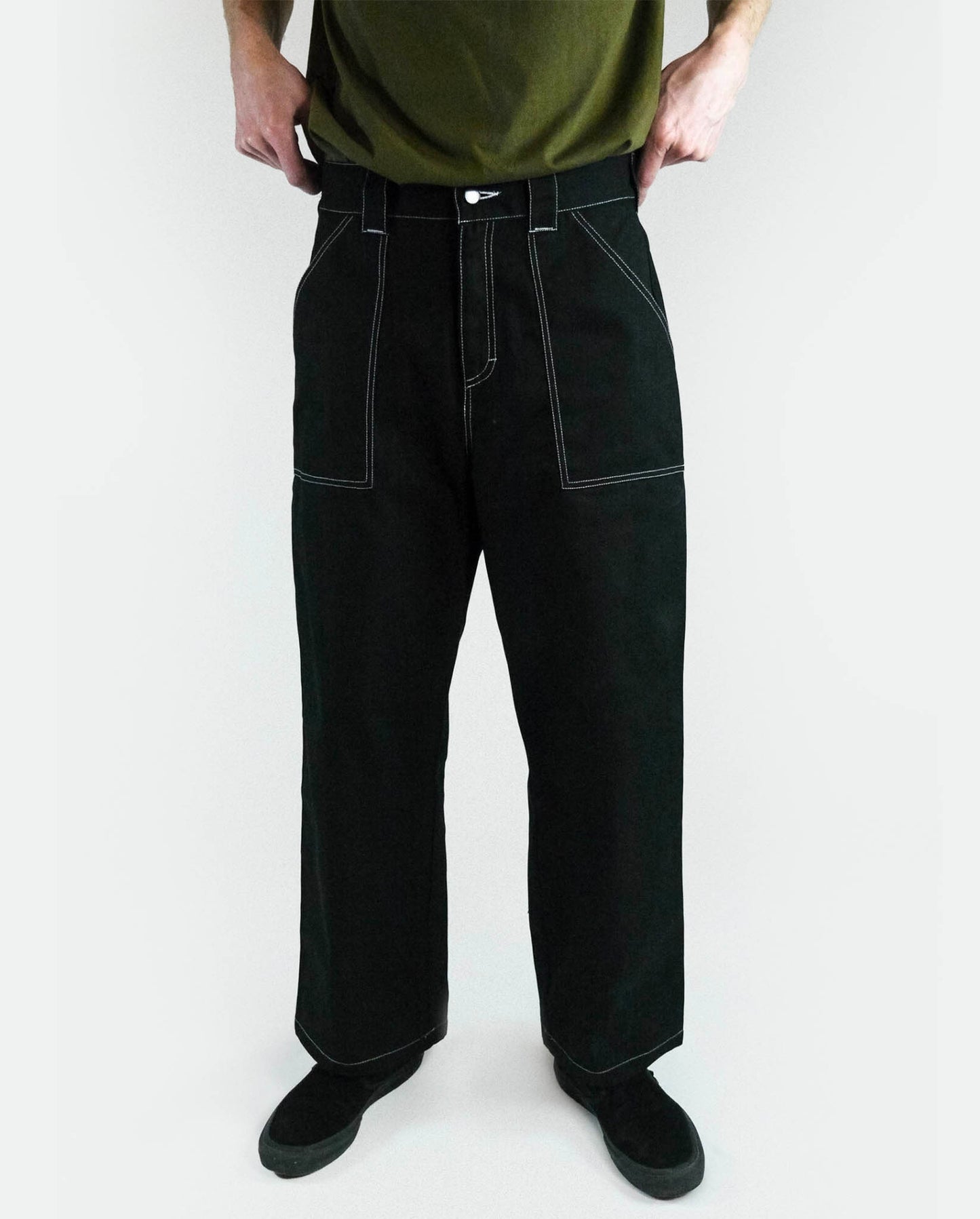 POETIC COLLECTIVE - PAINTER PANTS CANVAS - BLACK/WHITE SEAMS