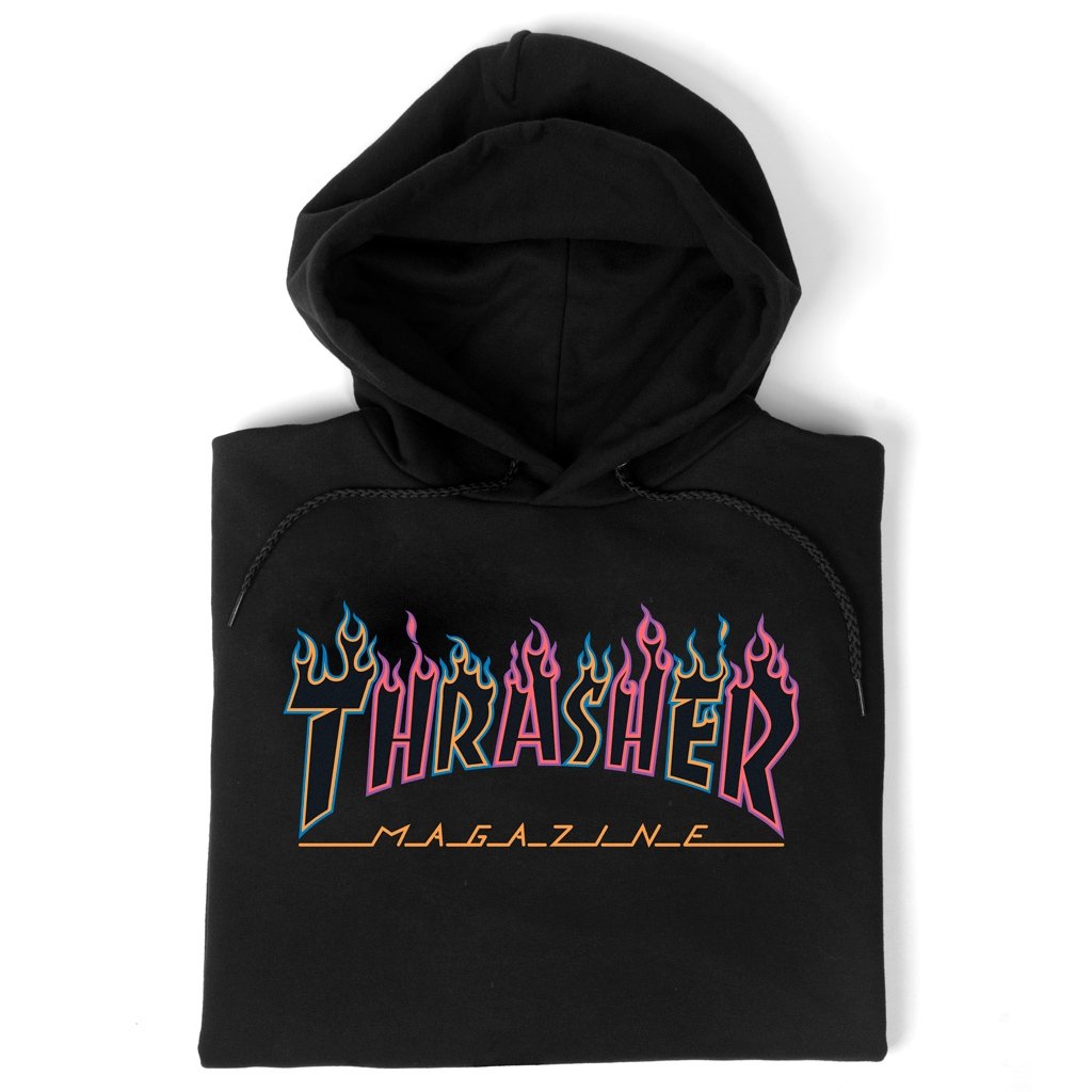 THRASHER - DOUBLE FLAME NEON HOOD - BLACK