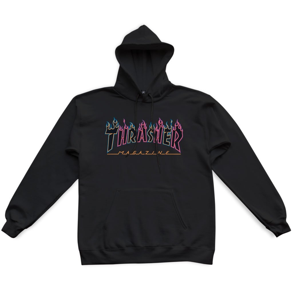 THRASHER - DOUBLE FLAME NEON HOOD - BLACK