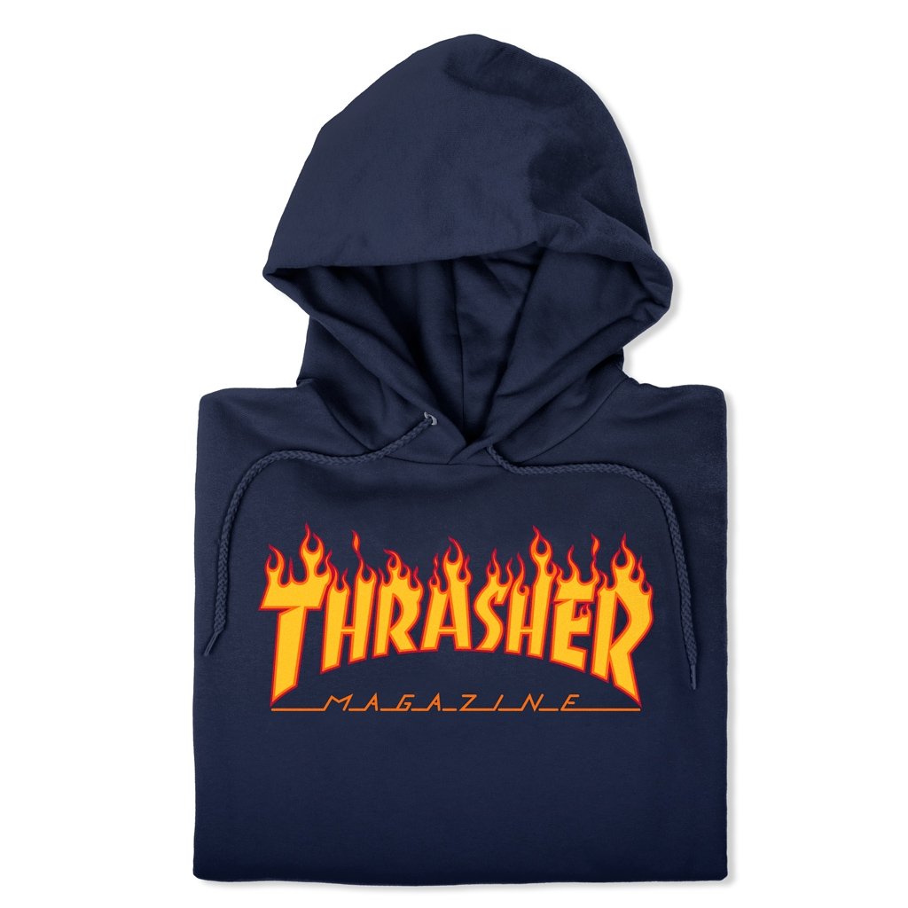 THRASHER - FLAME LOGO HOODIE - NAVY