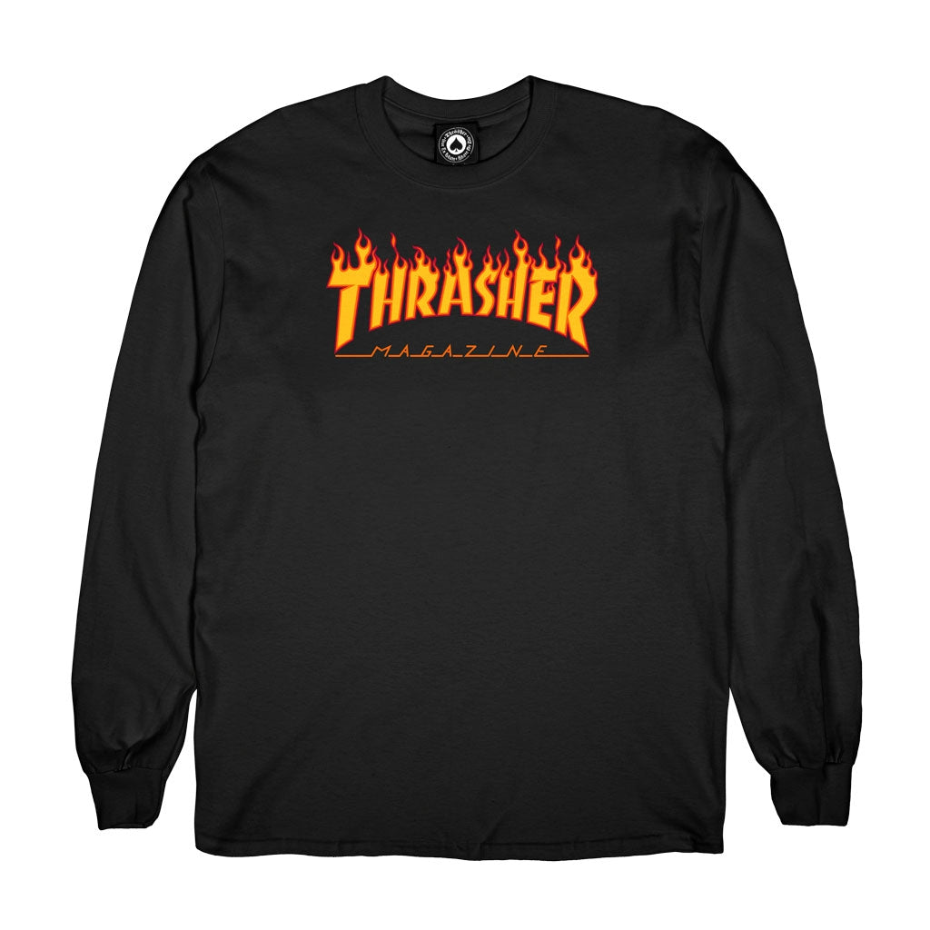 THRASHER - FLAME LOGO LONG SLEEVE - BLACK