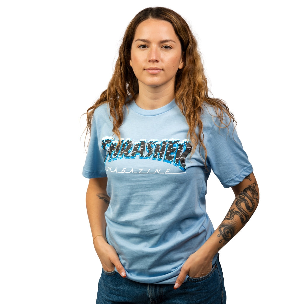 THRASHER - GIRLS BLACK ICE TEE - LIGHT BLUE