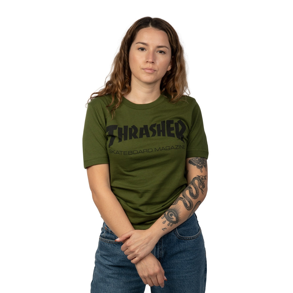 THRASHER - GIRLS SKATE MAG TEE - OLIVE GREEN