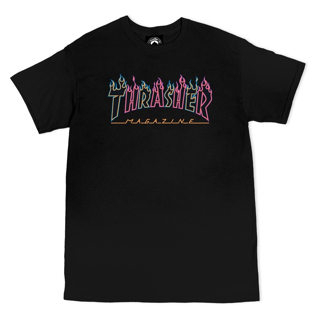 THRASHER - DOUBLE FLAME NEON TEE - BLACK