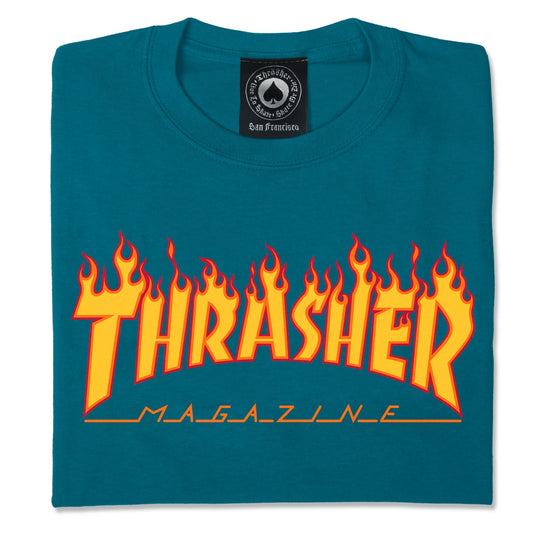 THRASHER - FLAME S/S TEE - GALAPAGOS BLUE