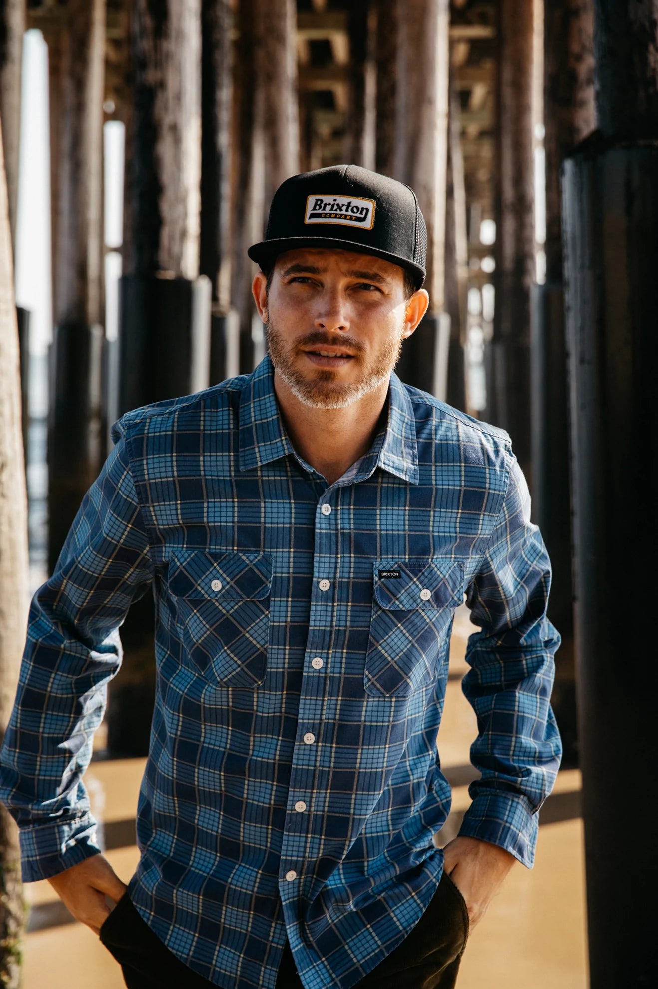 BRIXTON - BOWERY SUMMER WEIGHT L/S WVN - BLUE/LIGHT BLUE