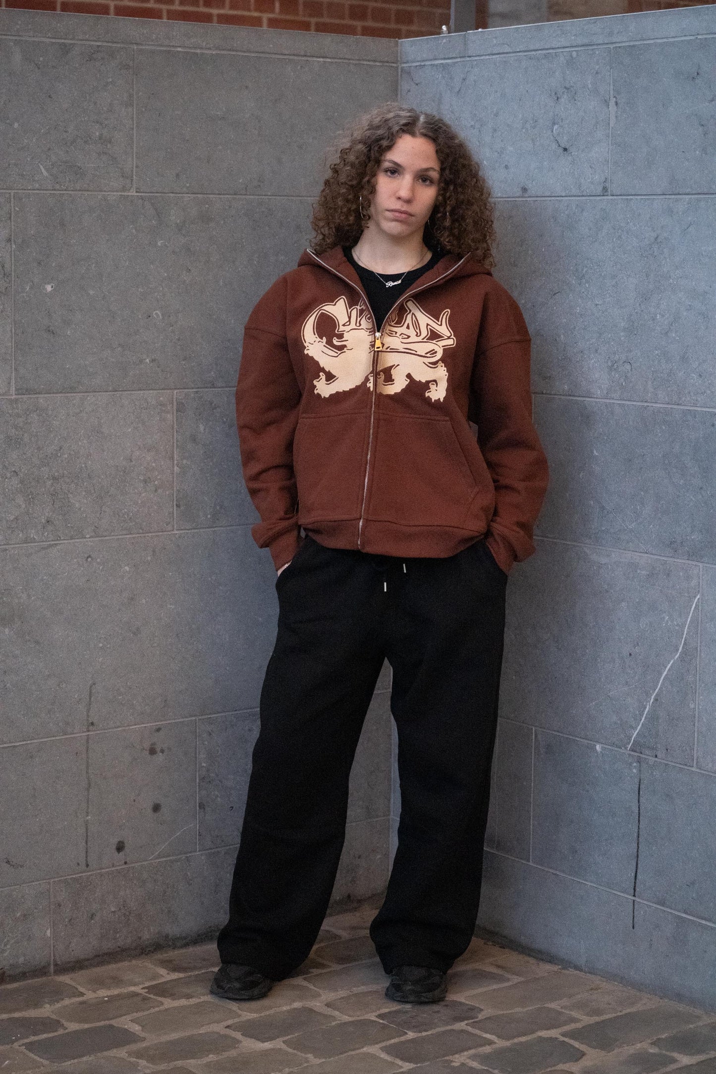 KEEP IT CLEAN - FEARED LION FULL ZIP HOOD - BROWN/GOLD