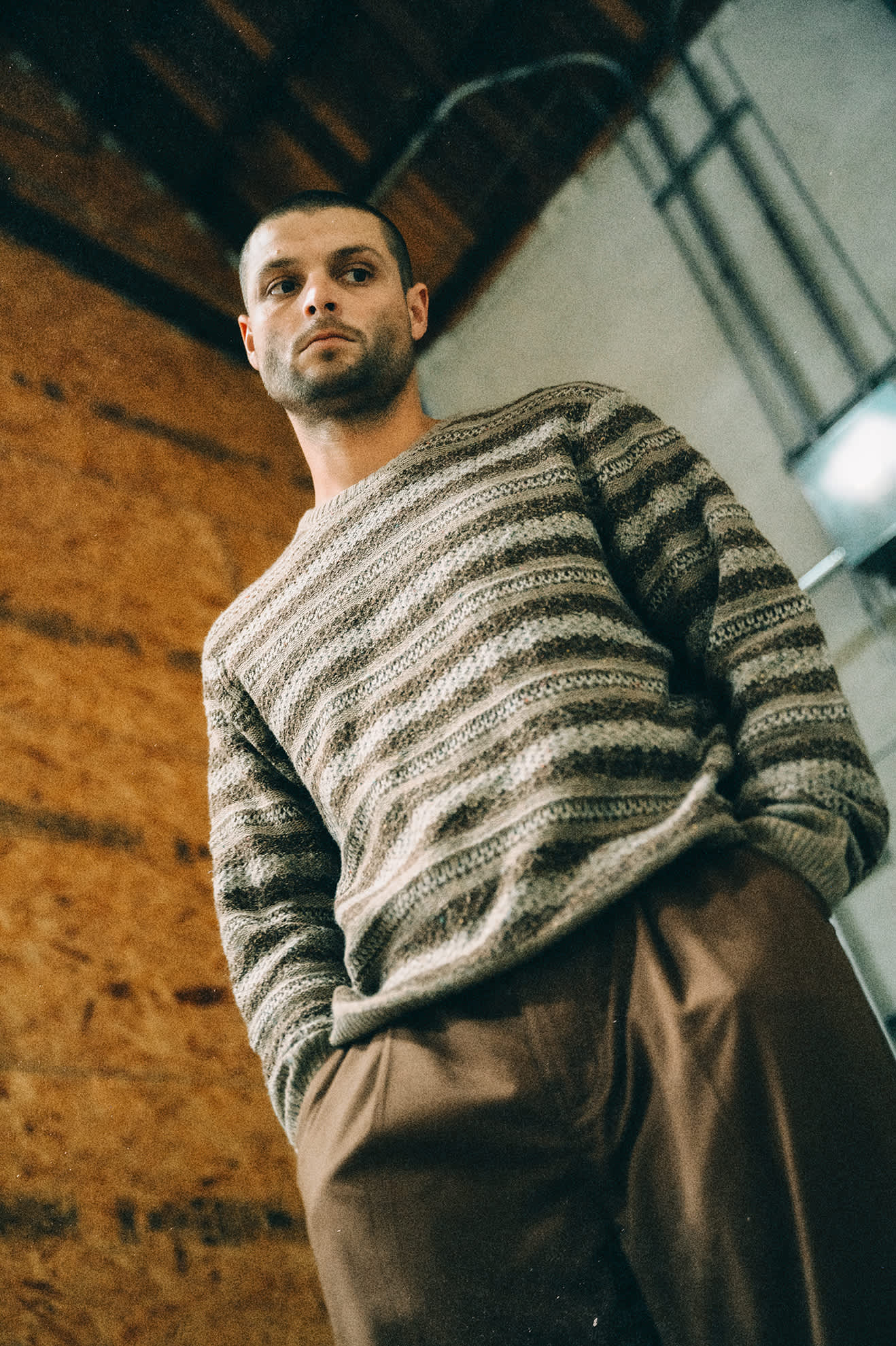 BRIXTON - MIDNIGHT CREW SWEATER - MULTI NEUTRAL STRIPE