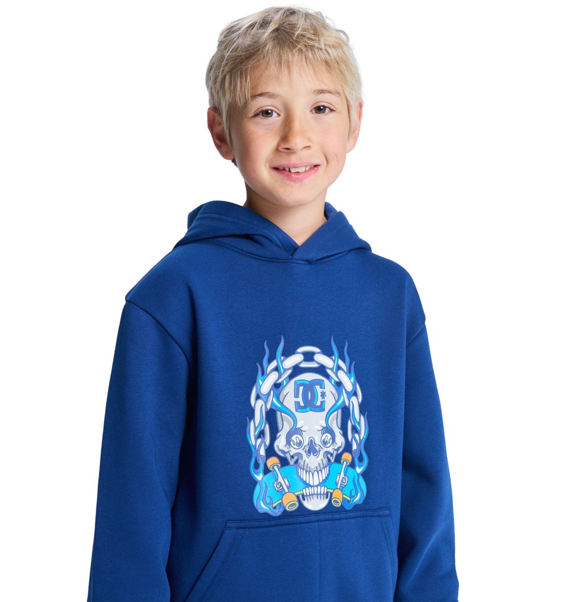 DC - BURNING SKULL YOUTH HOOD - ESTATE BLUE