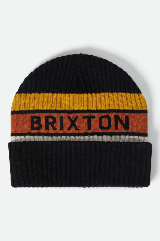 BRIXTON - RAINIER STRIPED BEANIE - BLACK/YELLOW/ORANGE