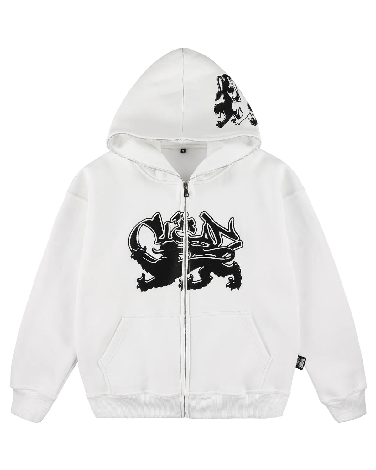KEEP IT CLEAN - FEARED LION FULL ZIP HOOD - WHITE/BLACK