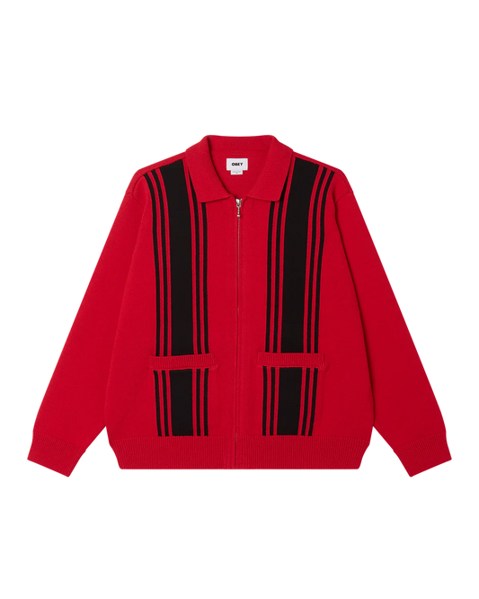OBEY - MATT ZIP-UP SWEATER - RED MULTI