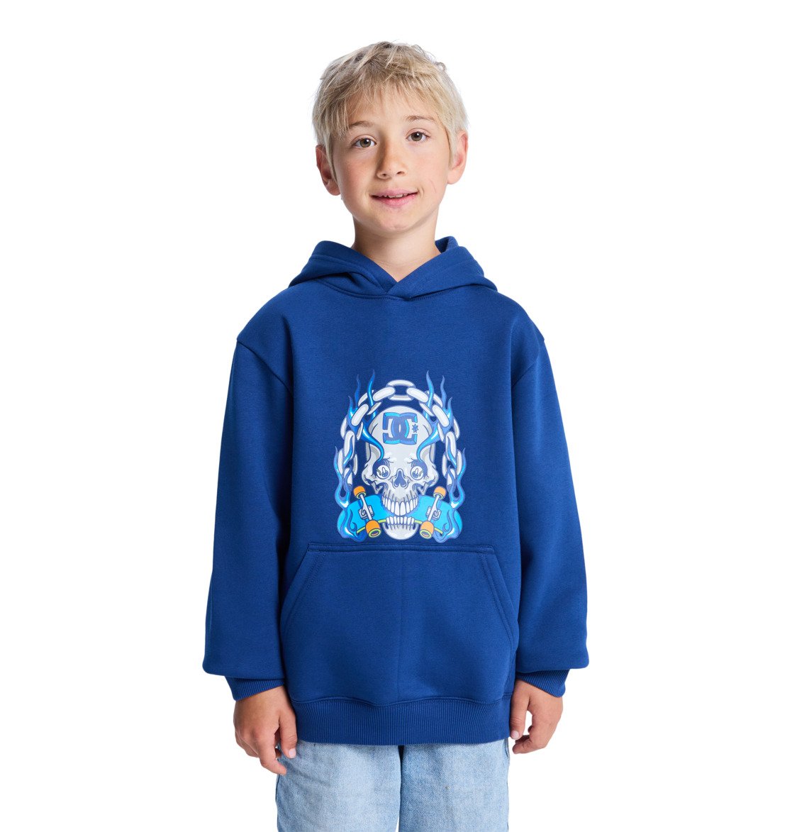 DC - BURNING SKULL YOUTH HOOD - ESTATE BLUE