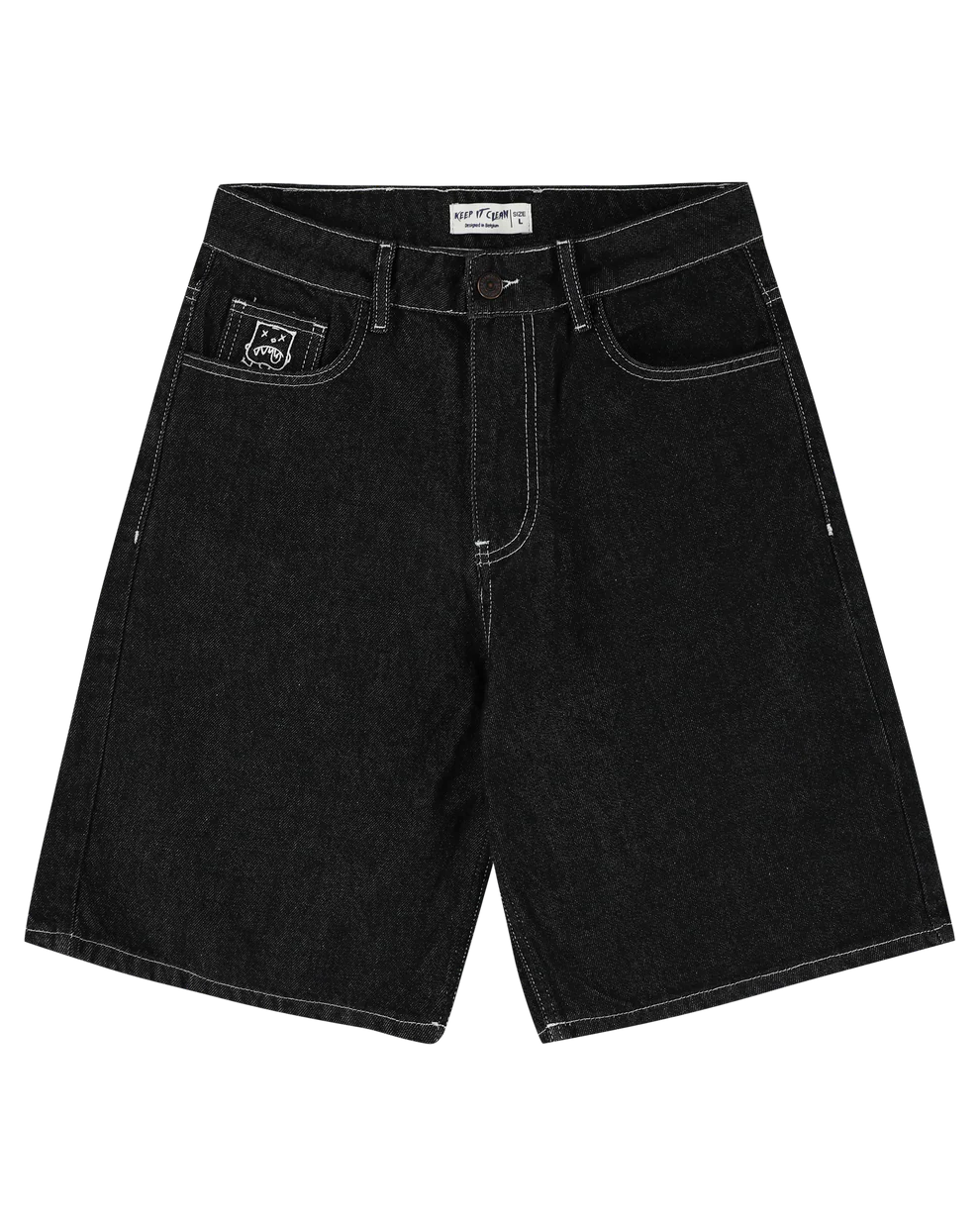 KEEP IT CLEAN - LOOSE SHORT EMBROIDERED - BLACK
