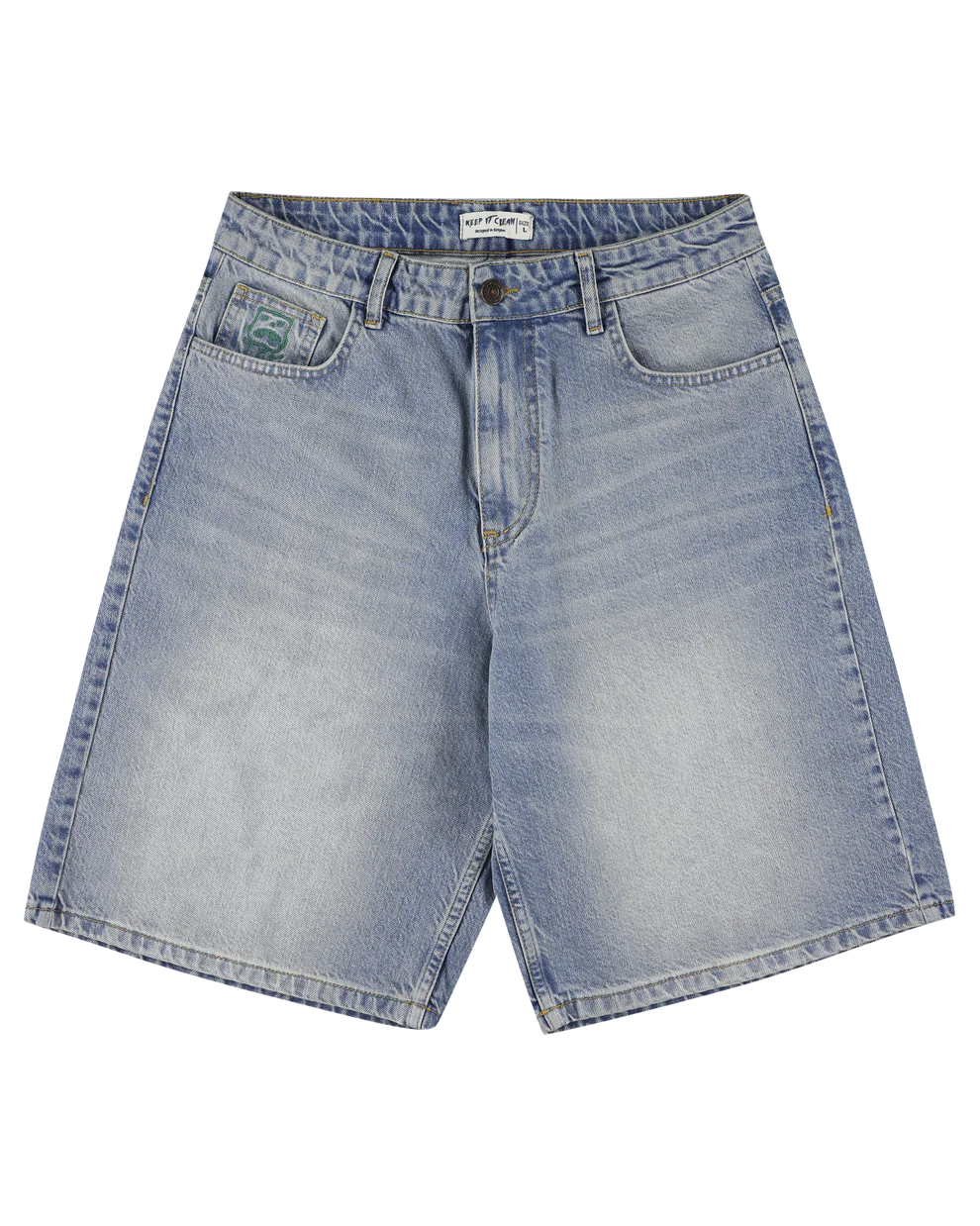 KEEP IT CLEAN - LOOSE SHORT EMBROIDERED - MID BLUE