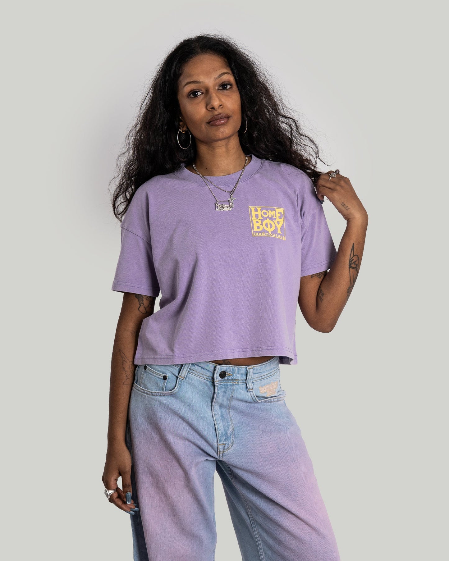 HOMEBOY - GIRLS CROP TEE NEW SCHOOL - WASHED LILAC