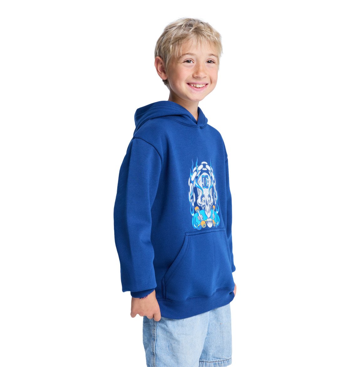 DC - BURNING SKULL YOUTH HOOD - ESTATE BLUE