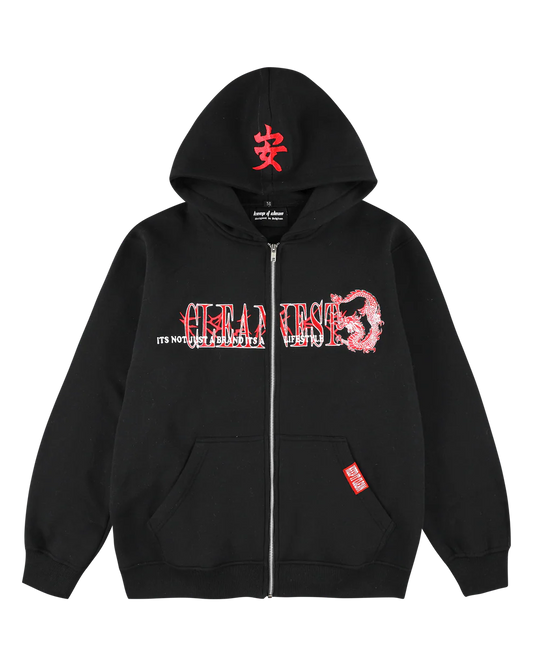 KEEP IT CLEAN - TATSU DRAGON ZIP HOOD - BLACK