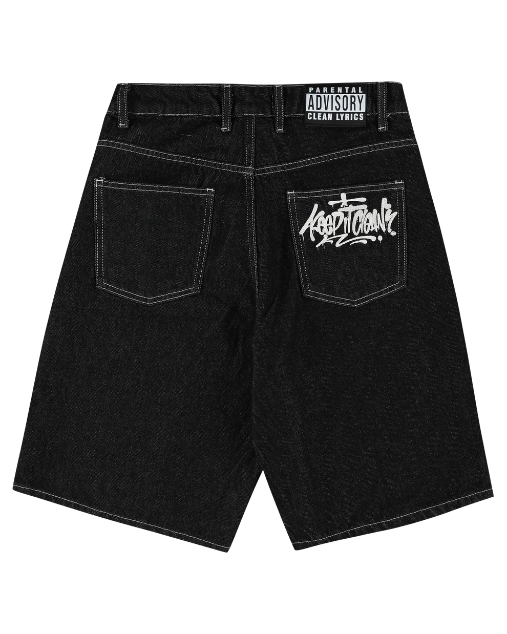 KEEP IT CLEAN - LOOSE SHORT EMBROIDERED - BLACK