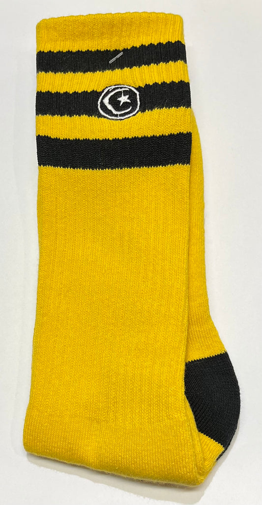 FOUNDATION - STAR AND MOON STRIPED SOCKS - BLACK/YELLOW