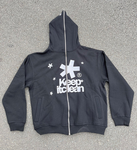 KEEP IT CLEAN - FULL ZIPPER HOOD - BLACK/WHITE