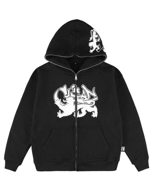 KEEP IT CLEAN - FEARED LION FULL ZIP HOOD - BLACK/WHITE