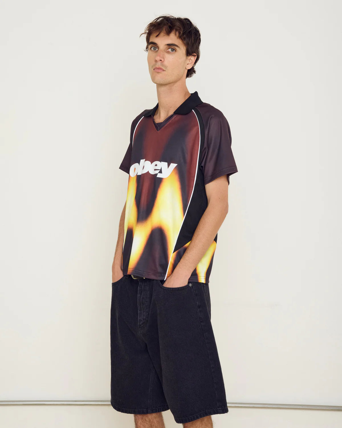 OBEY - BLURRED SOCCER JERSEY - BURNT RED MULTI