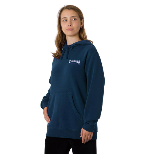 SANTA CRUZ x THRASHER - THRASHER FLAME DOT GIRL HOOD - NAVY