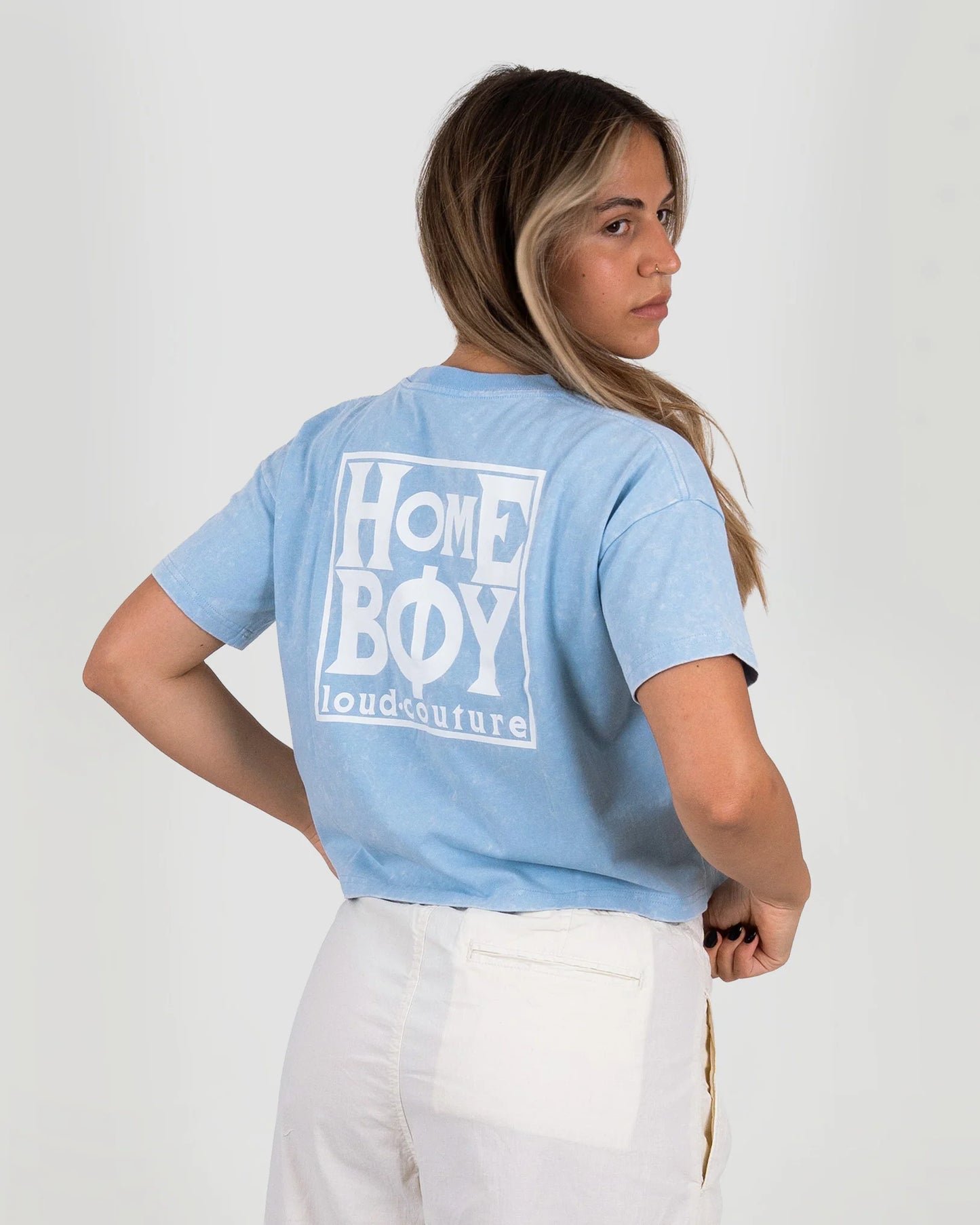 HOMEBOY - GIRLS CROP TEE NEW SCHOOL - LIGHT BLUE