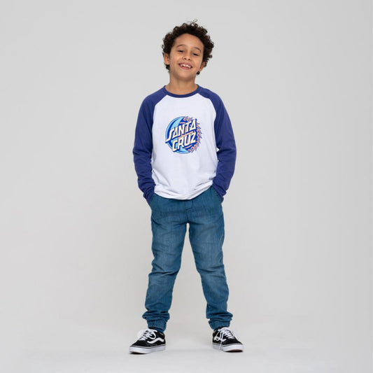 SANTA CRUZ - ECLIPSE FRONT BASEBALL YOUTH LS TEE - WHITE/NAVY BLUE