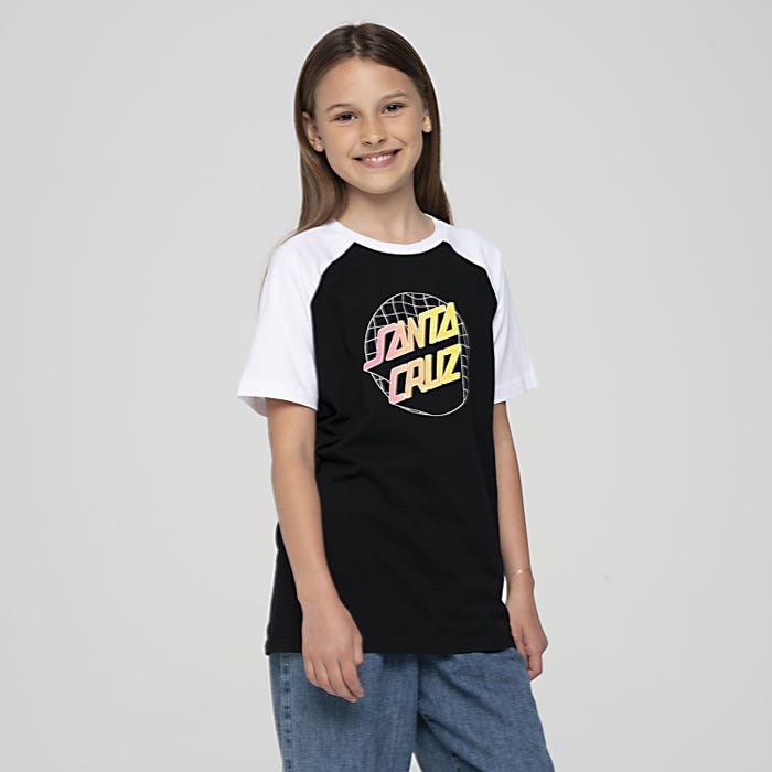 SANTA CRUZ - GRID DELTA DOT RAGLAN YOUTH TEE - BLACK/WHITE