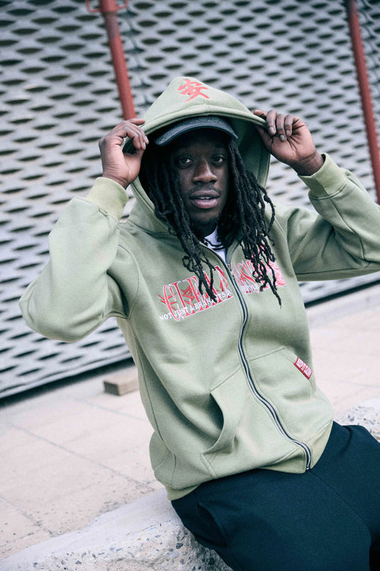 KEEP IT CLEAN - TATSU DRAGON ZIP HOOD - OLIVE GREEN