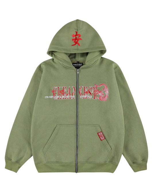 KEEP IT CLEAN - TATSU DRAGON ZIP HOOD - OLIVE GREEN