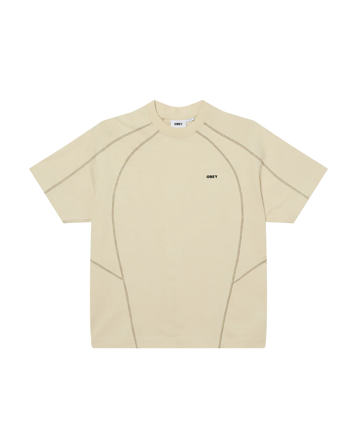 OBEY - CONTRAST STITCH TEE - SILVER BIRCH