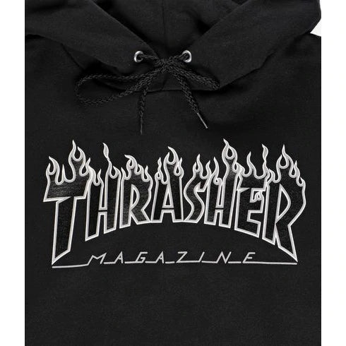 THRASHER - FLAME HOODED SWEAT - BLACK/BLACK