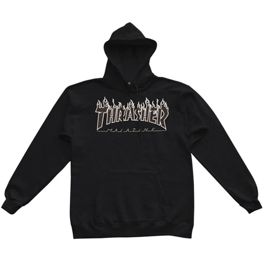 THRASHER - FLAME HOODED SWEAT - BLACK/BLACK