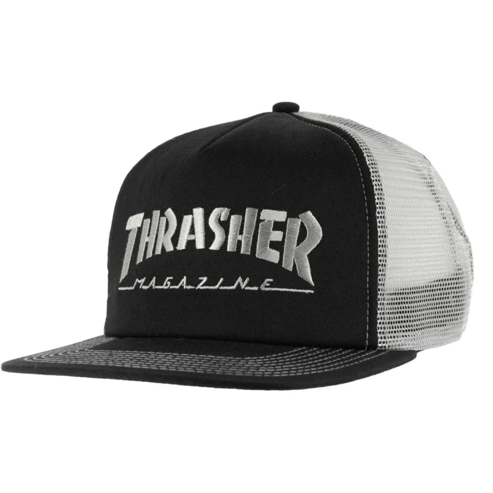 THRASHER - LOGO EMBROIDERED MESH CAP - BLACK/GREY