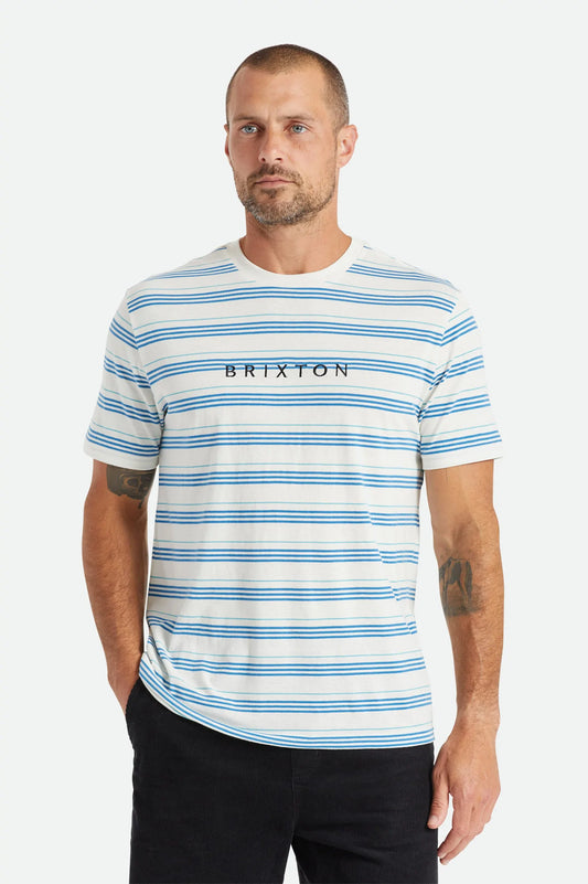 BRIXTON - HILT ALPHA LINE S/S KNIT - OFF WHITE/SKY BLUE/TEAL