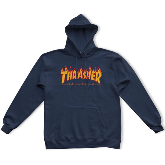 THRASHER - FLAME LOGO HOODIE - NAVY