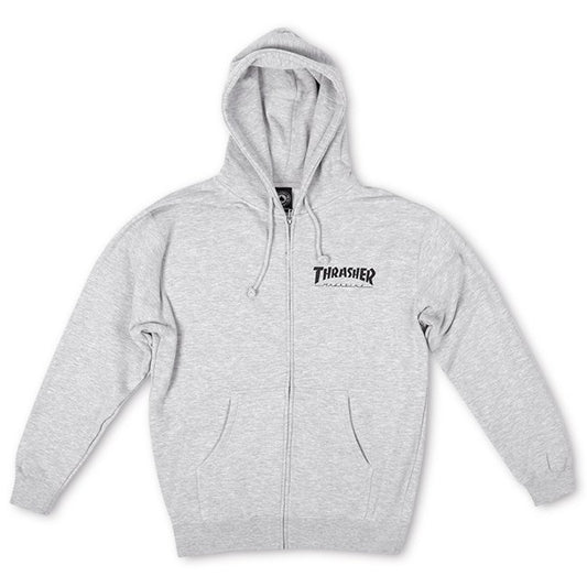 THRASHER - LOGO ZIP HOODED SWEAT - GREY