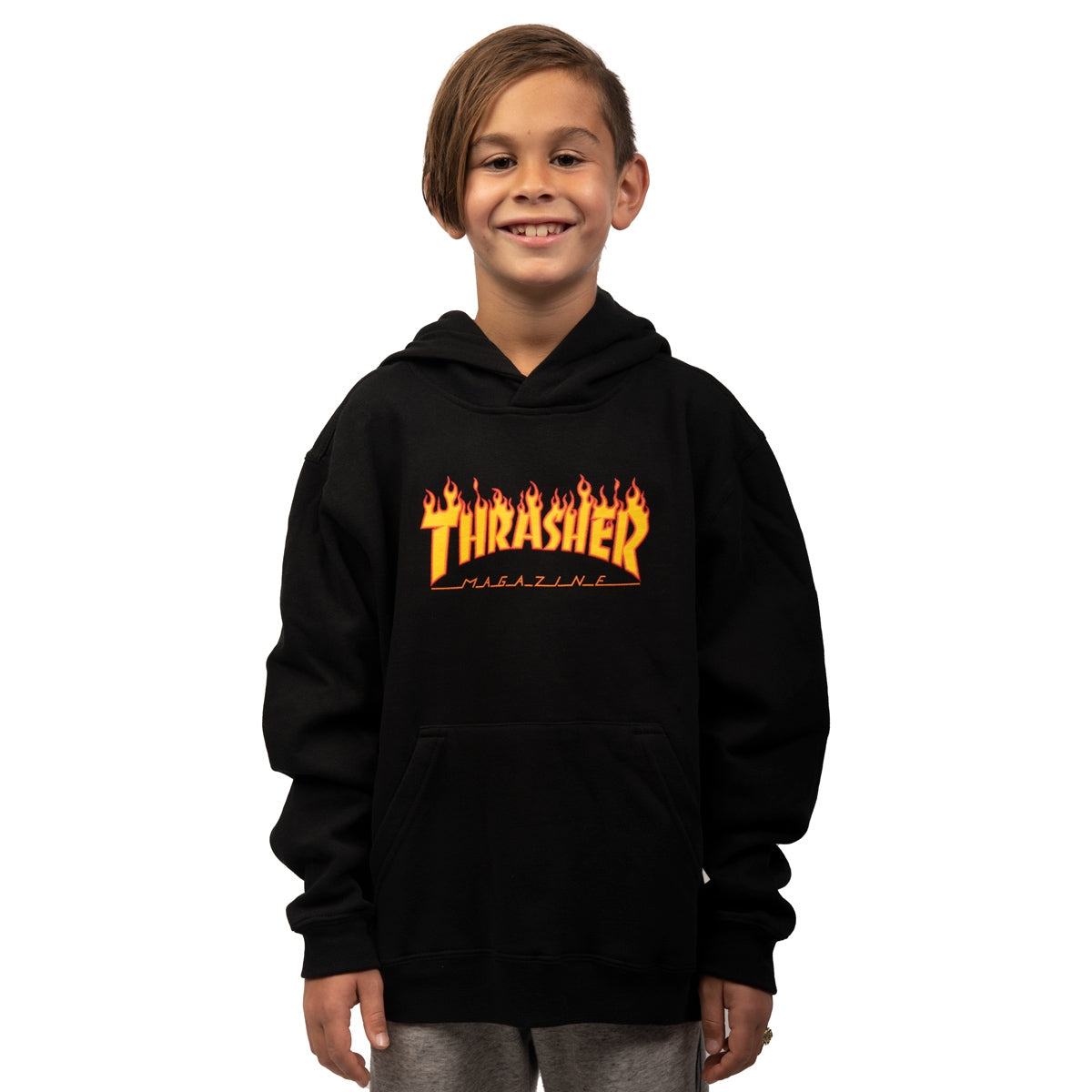THRASHER - YOUTH FLAME HOODIE - BLACK