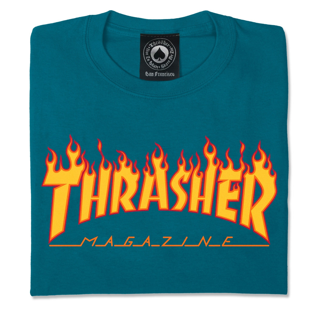 THRASHER - FLAME S/S TEE - GALAPAGOS BLUE